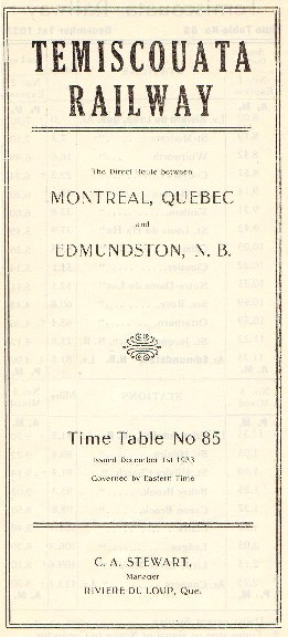 Temiscouata Timetable 1933/12/01 page 1